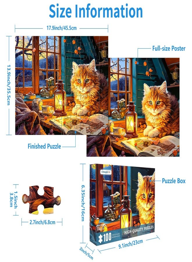 CHengQiSM 100 Piece Puzzles for Kids Reading Cat 100 Piece Puzzles for Adults, Cute Kitten 100 Pieces Puzzle for Kids Ages 4-8, Cozy Retreat Puzzle for Seniors Teens Brain Teaser - Image 3