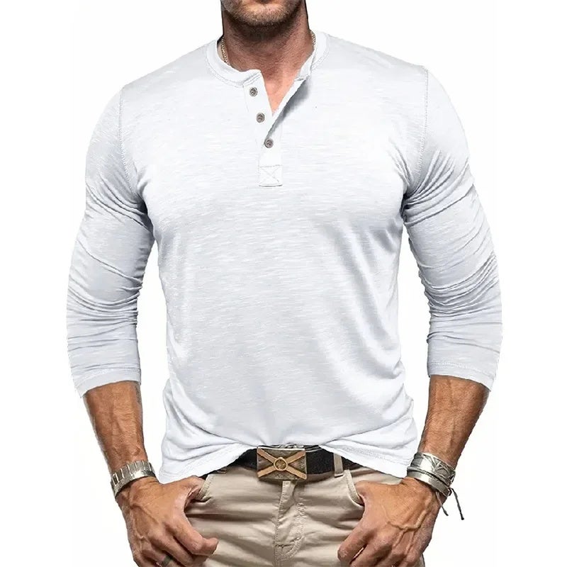 Men''s Spring and Autumn T-Shirt, Style Youth Bamboo Cotton Long-Sleeve T-Shirt, Men''s High Elasticity Quick-Drying Breathable Henley Shirt - Image 2