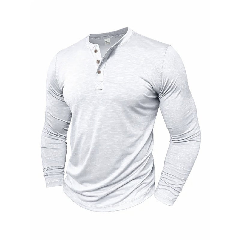 Men''s Spring and Autumn T-Shirt, Style Youth Bamboo Cotton Long-Sleeve T-Shirt, Men''s High Elasticity Quick-Drying Breathable Henley Shirt - Image 1