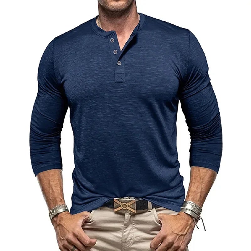 Men''s Spring and Autumn T-Shirt, Style Youth Bamboo Cotton Long-Sleeve T-Shirt, Men''s High Elasticity Quick-Drying Breathable Henley Shirt - Image 4