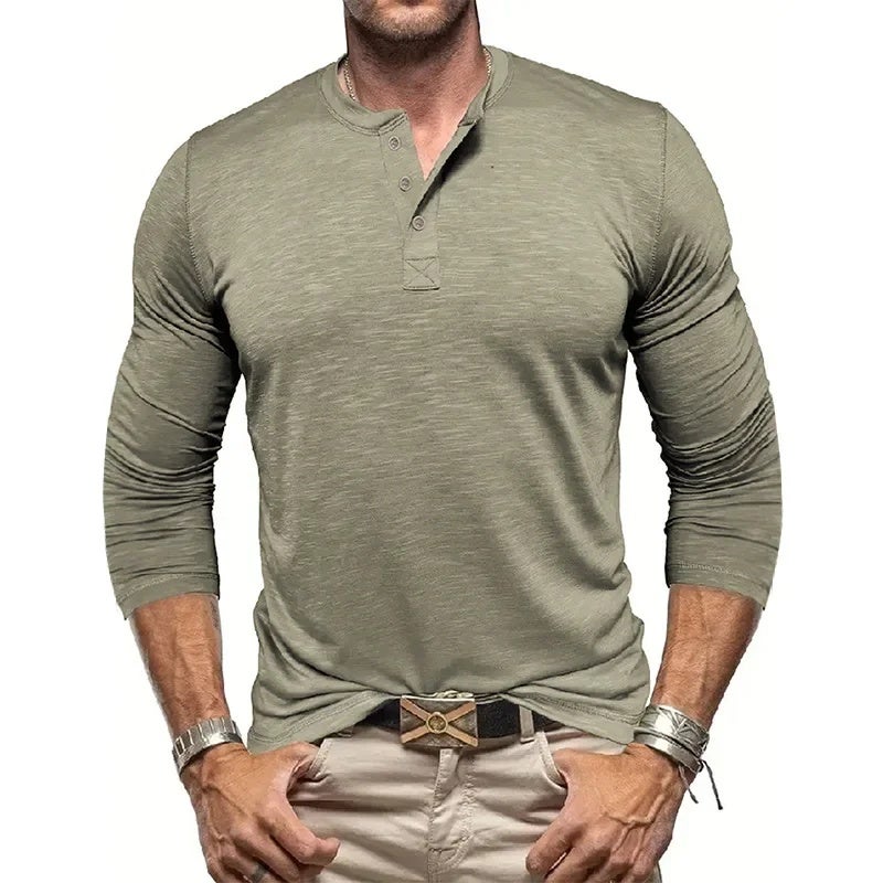 Men''s Spring and Autumn T-Shirt, Style Youth Bamboo Cotton Long-Sleeve T-Shirt, Men''s High Elasticity Quick-Drying Breathable Henley Shirt - Image 3