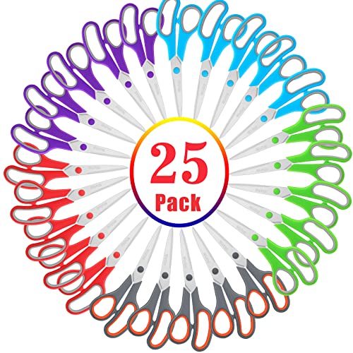 Niutop Scissors Bulk Set of 25-Pack, Niutop 8" Multipurpose Sharp Scissors for Office Home High/Middle School Student Teacher Scissor Supplies, Soft Comfort-Grip Right/Left Handles - Image 1