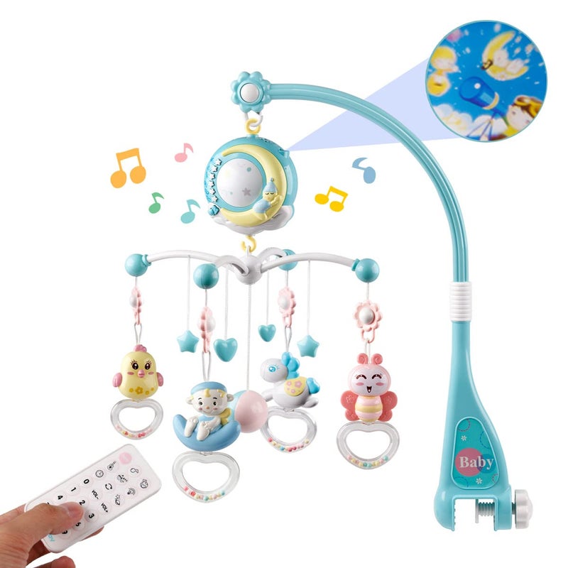 Mini Tudou Baby Musical Mobile Crib with Music and Lights Timing Function Projection TakeAlong Rattle and Music Box for Babies Boy Girl Toddler Sleep