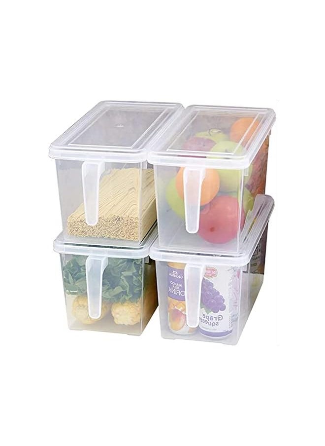 Plastic Storage Containers With Lid Square Food Storage Organizer Stackable Refrigerator Organizer For Fruits Vegetable Egg Meat 5L Box With Handle(Large Size Set Of 4)