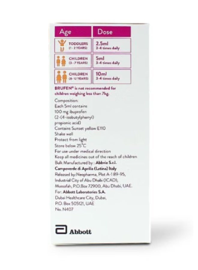 Brufen Paediatric Syrup 100 ml – Ibuprofen for Fever & Pain Relief  in Children - Image 4