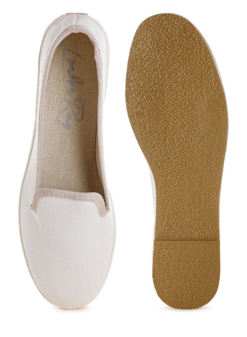 London Rag Round Toe Canvas Slip-On Loafers in Off White - Image 4