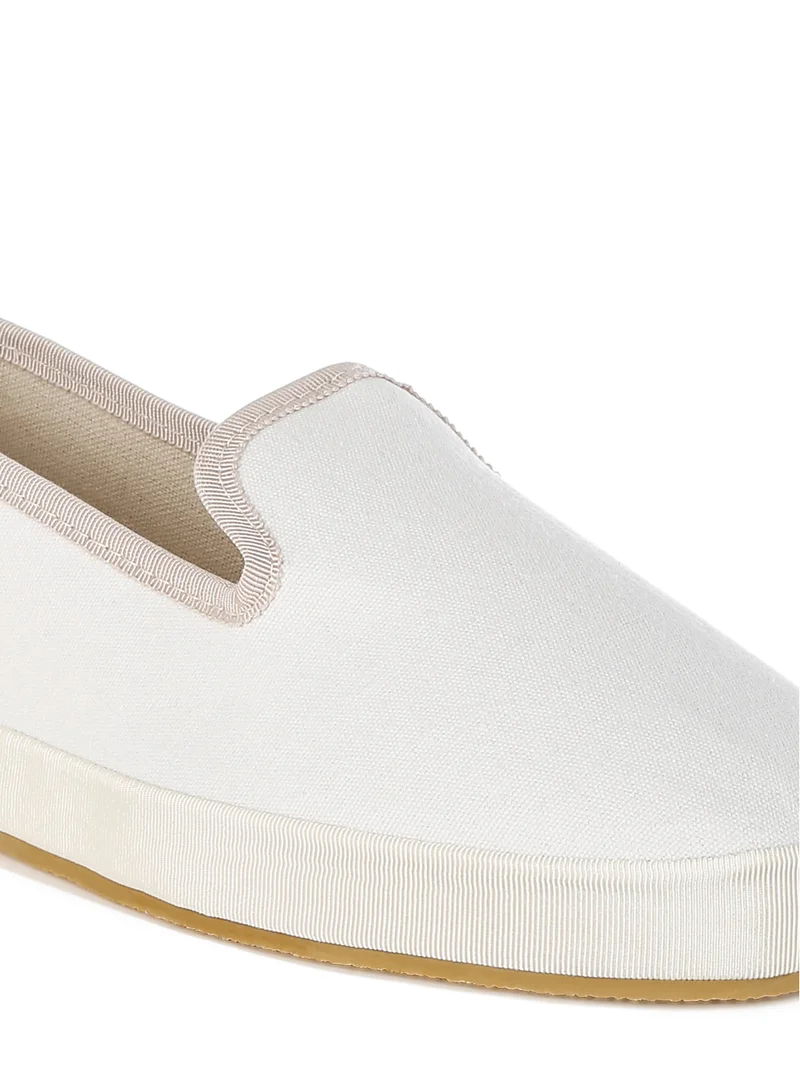 London Rag Round Toe Canvas Slip-On Loafers in Off White