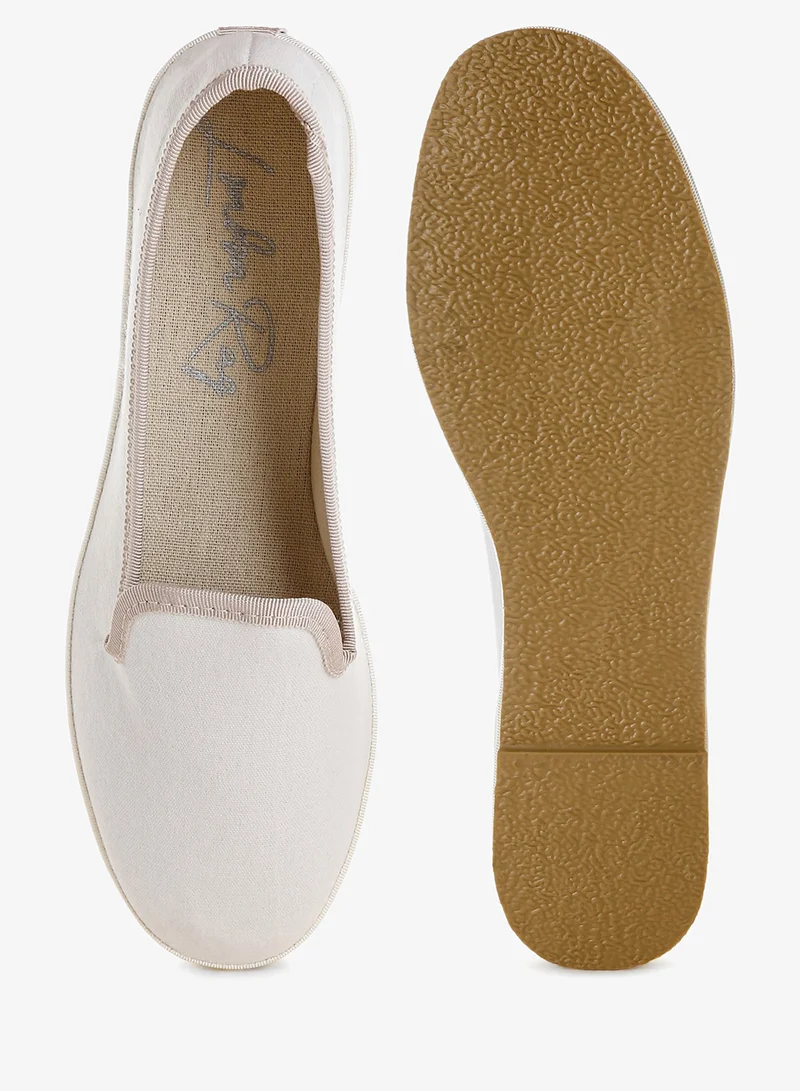 London Rag  Round Toe Canvas Slip-On Loafers in Off White for Women | Best Price UAE