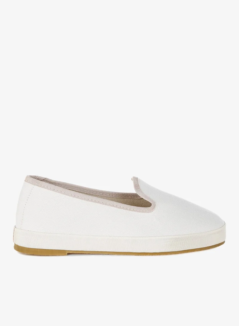 Round Toe Canvas Slip-On Loafers in Off White