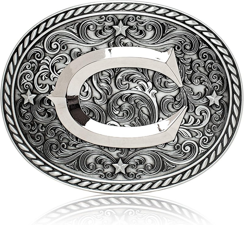Itera Western Cowboy/Cowgirl Initial Belt Buckle-Silver- Large Letter Buckles for Men and Women - Custom Girls/Boys - Image 1