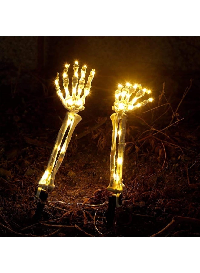 Brain Giggles BrainGiggles Halloween Lighted Skeleton Stakes Set – Arms with LED Warm White Lights Battery Operated – Outdoor Yard Garden Decor, Spooky Indoor Display (Hands only) - Image 5