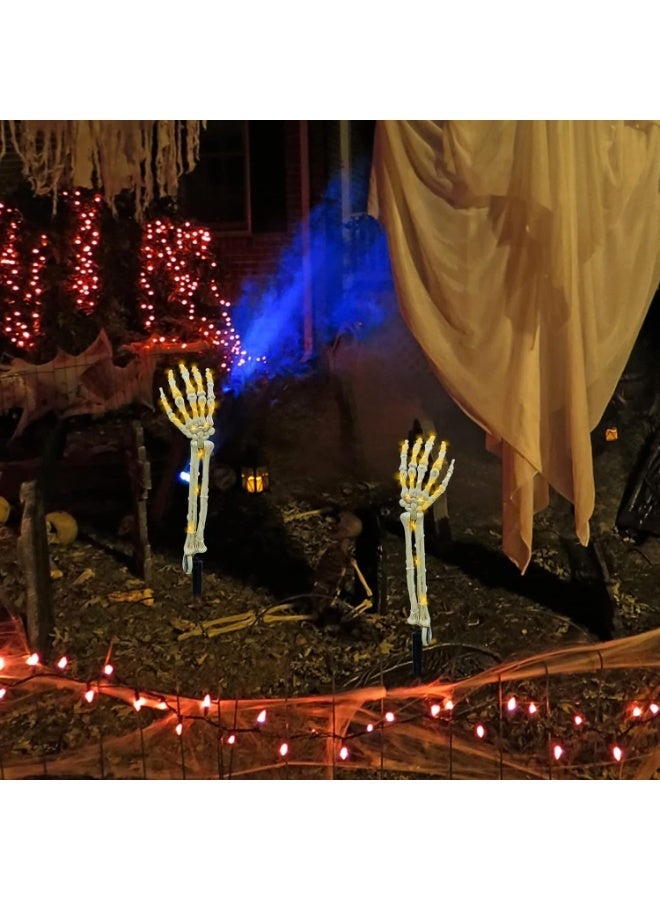 Brain Giggles BrainGiggles Halloween Lighted Skeleton Stakes Set – Arms with LED Warm White Lights Battery Operated – Outdoor Yard Garden Decor, Spooky Indoor Display (Hands only) - Image 2