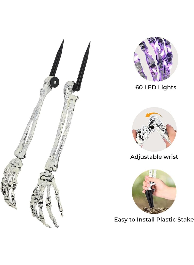 Brain Giggles BrainGiggles Halloween Lighted Skeleton Stakes Set – Arms with LED Warm White Lights Battery Operated – Outdoor Yard Garden Decor, Spooky Indoor Display (Hands only) - Image 3
