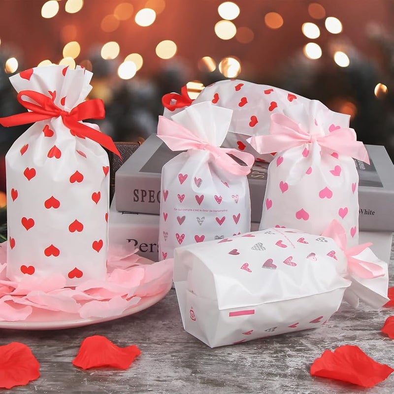 DIYASY Valentine's Day Small Drawstring Candy Gift Bags,36 Pcs Pink Red Heart Plastic Treat Bags for Wedding and Valentine Party Favors - Image 5