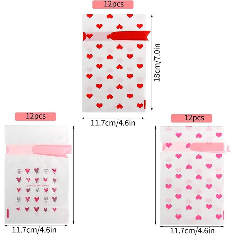DIYASY Valentine's Day Small Drawstring Candy Gift Bags,36 Pcs Pink Red Heart Plastic Treat Bags for Wedding and Valentine Party Favors - Image 4