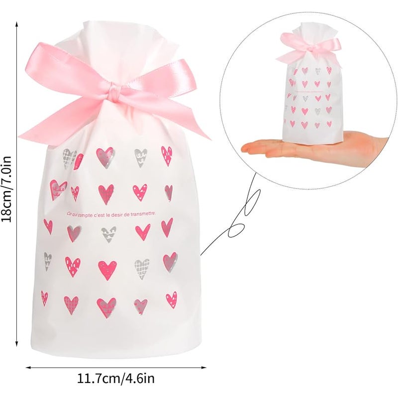 DIYASY Valentine's Day Small Drawstring Candy Gift Bags,36 Pcs Pink Red Heart Plastic Treat Bags for Wedding and Valentine Party Favors - Image 3