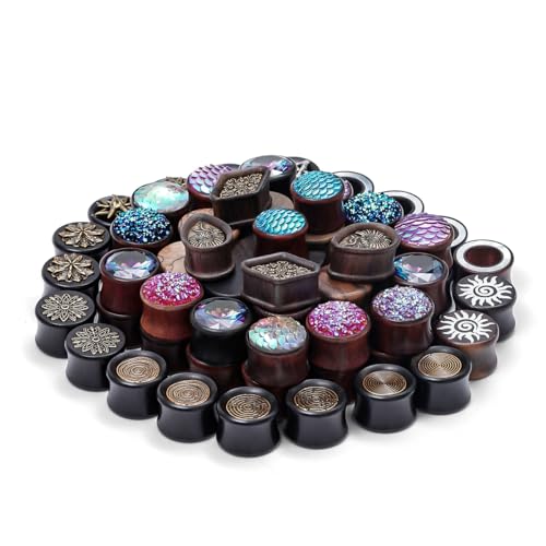TBOSEN 20 PCS Stainless Steel | Wood Random Colors Ear Gauges Tunnels Plugs Body Piercing Lucky Bag 10 Pairs Total 2g-1 inch - Image 5