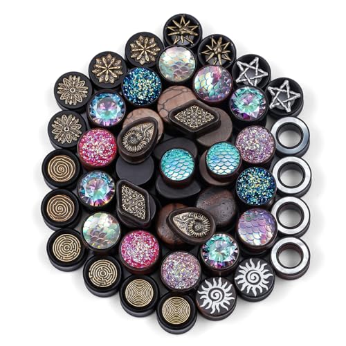 TBOSEN 20 PCS Stainless Steel | Wood Random Colors Ear Gauges Tunnels Plugs Body Piercing Lucky Bag 10 Pairs Total 2g-1 inch - Image 1