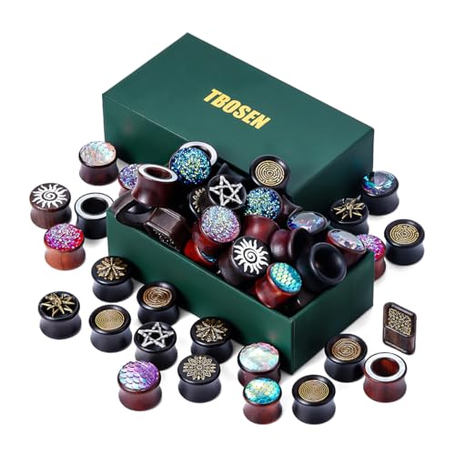 TBOSEN 20 PCS Stainless Steel | Wood Random Colors Ear Gauges Tunnels Plugs Body Piercing Lucky Bag 10 Pairs Total 2g-1 inch - Image 4