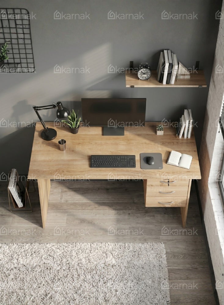 Karnak Denard Wooden Office Desk with Lockable Drawers | Modern Study & Gaming Table Workstation for Home Office Furniture (Sonoma Oak) - Image 4