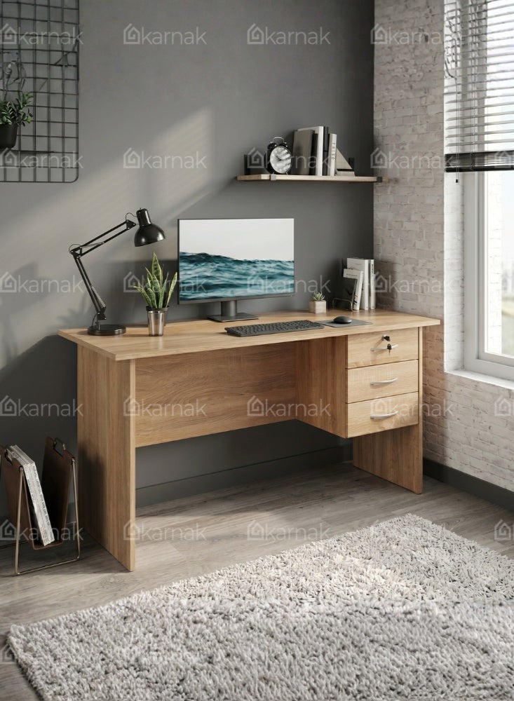 Karnak Denard Wooden Office Desk with Lockable Drawers | Modern Study & Gaming Table Workstation for Home Office Furniture (Sonoma Oak) - Image 3