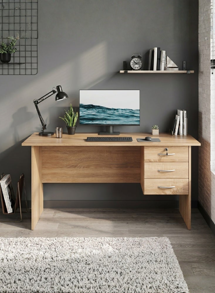 Karnak Denard Wooden Office Desk with Lockable Drawers | Modern Study & Gaming Table Workstation for Home Office Furniture (Sonoma Oak) - Image 1
