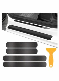 KASTWAVE 4 Pcs Door Sill Protector Carbon Fiber Car Door Guard Bumper Protection Scraper Strip Anti Scratch Scuff Sticker, 3D Carbon Fiber Car Stickers, for Car SUV Pickup Truck  - Image 1