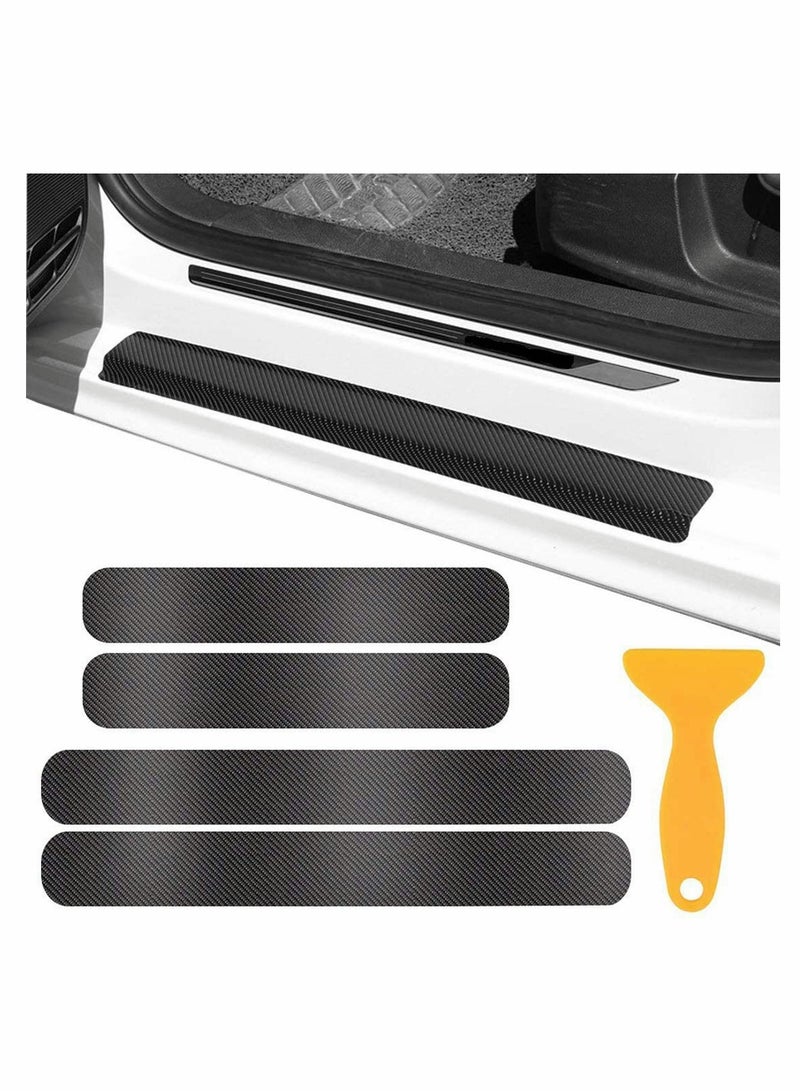 KASTWAVE 4 Pcs Door Sill Protector Carbon Fiber Car Door Guard Bumper Protection Scraper Strip Anti Scratch Scuff Sticker, 3D Carbon Fiber Car Stickers, for Car SUV Pickup Truck  - Image 1