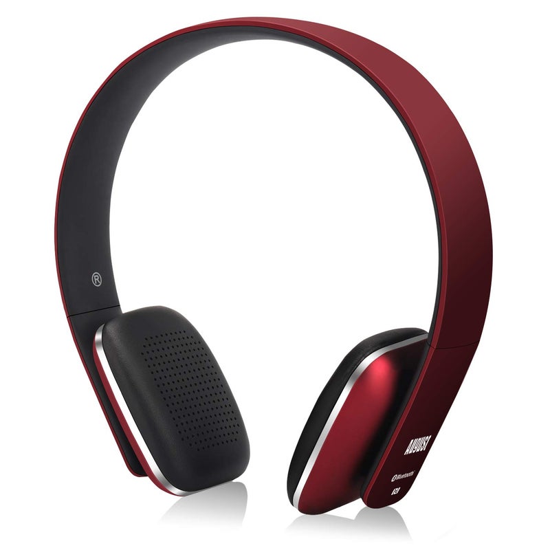 August EP636 Bluetooth Headphones - Wireless On-Ear Headphones with NFC/Headset Microphone - Red