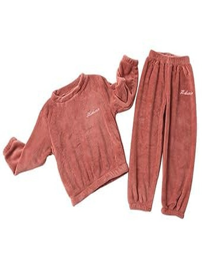 SHAPERX® Winter Warm Fleece Kid's Solid Casual Sweatshirt Tshirt and Pajama Pant Clothing for Boys Girls Pack of 1 (BROWN, S) - Image 3