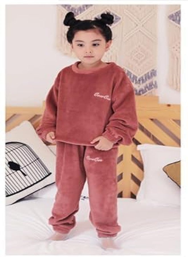 SHAPERX® Winter Warm Fleece Kid's Solid Casual Sweatshirt Tshirt and Pajama Pant Clothing for Boys Girls Pack of 1 (BROWN, S) - Image 5