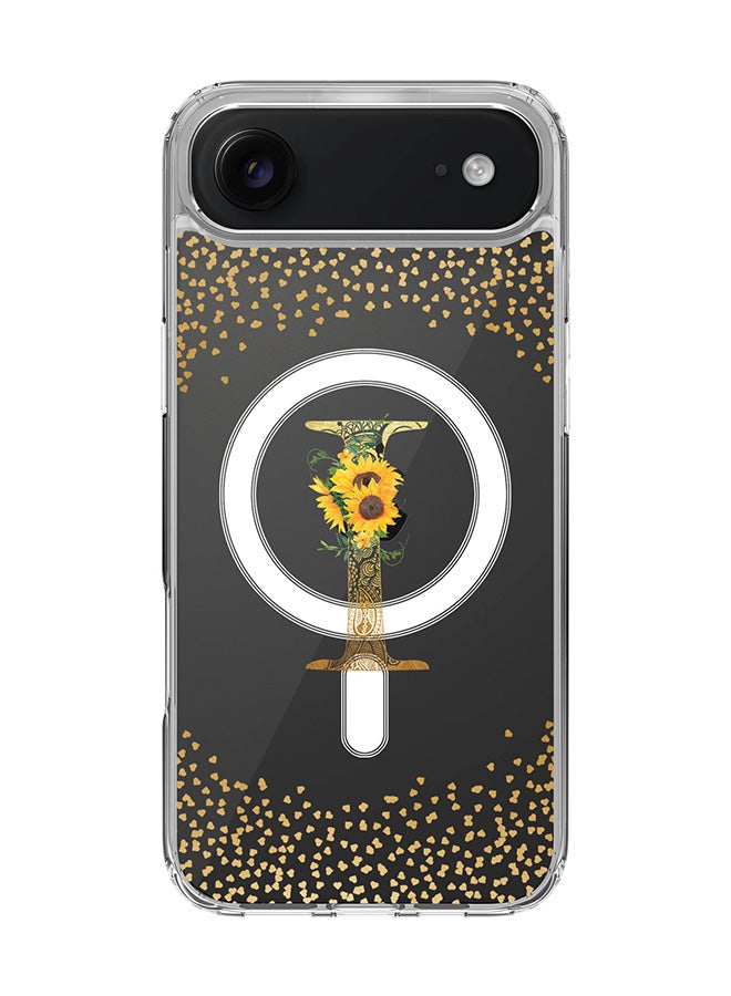 Stylizedd Classic Clear MagSafe Case for iPhone 17 Air , Hybrid Soft Case Flexible Edges Anti Drop TPU PC Gel Thin Transparent Cover [ Designed for iPhone 17 Air ] - Custom Monogram Initial Letter Floral Pattern Alphabet - I  (Clear )