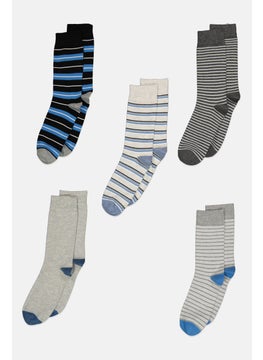 Algspar Men 5 Pairs Stripe Crew Socks, Multicolor  - Image 1