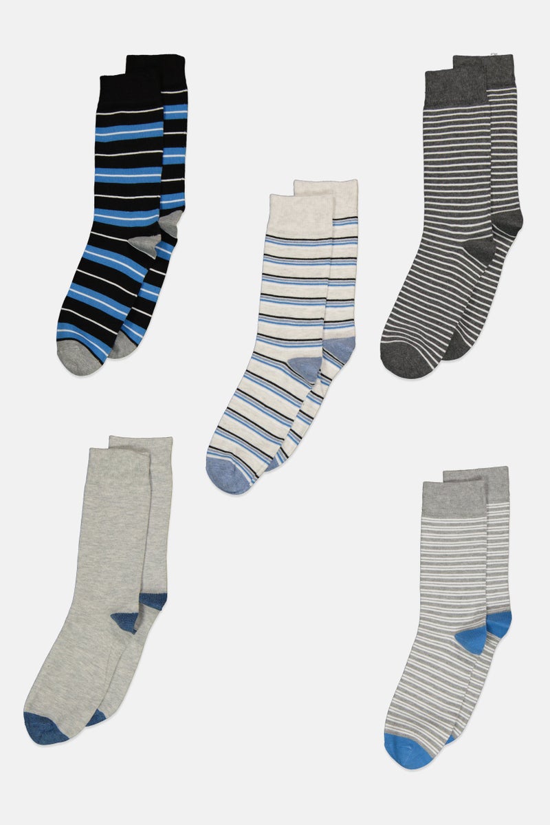 Algspar Men 5 Pairs Stripe Crew Socks, Multicolor  - Image 1