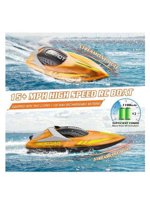 Remote Control Boat 15+ MPH Fast RC Boat for Pool & Lake, Selfrighting Fast Boat with LED Light, Full Proportional 2.4Ghz Race Boats for Adults & Kid, Pool Toys, Orange