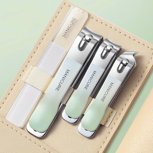 Agabani 4pcs Portable Nail Clipper Set, Manicure Kit Including Pointed Nail Clipper, Straight Nail Clipper, Nail File, PU Storage Bag, Suitable For Home And Travel Use, Gifts for Women and Men(GREEN) - Image 1