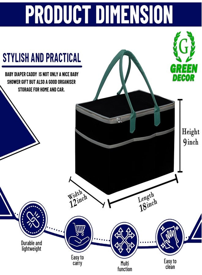 GREEN DECOR-400 GSM Non Woven Fabric Cute Diaper Caddy Bag with Handles & Zip Lock for Smart Mothers Baby Diaper Caddy Wipes Felt Storage Organizers,Foldable & Portable(Black&Turquoise-18X12X9 Inch) - Image 2
