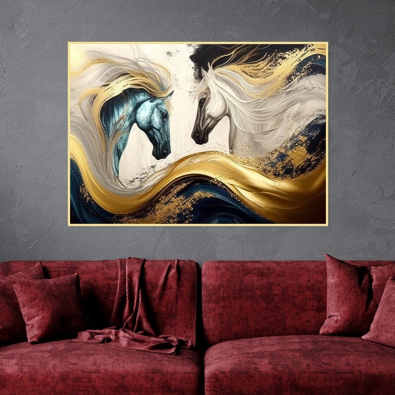 ماركتنا لوحة قماشية بتصميم احصنة مع برواز مجوف مقاس (60×40) قطعة واحدة - Image 1