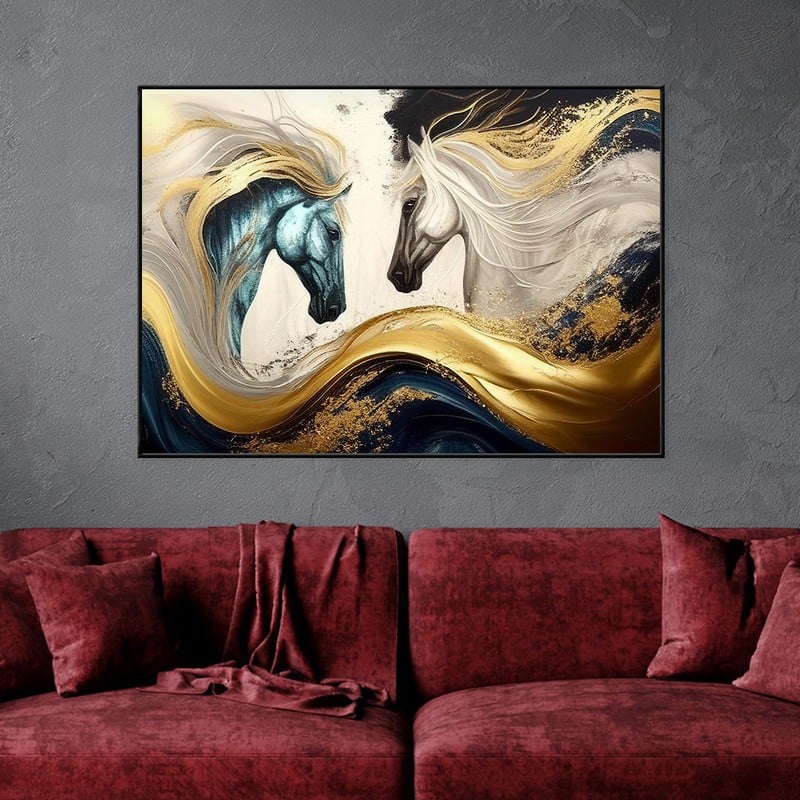 ماركتنا لوحة قماشية بتصميم احصنة مع برواز مجوف مقاس (60×40) قطعة واحدة - Image 2