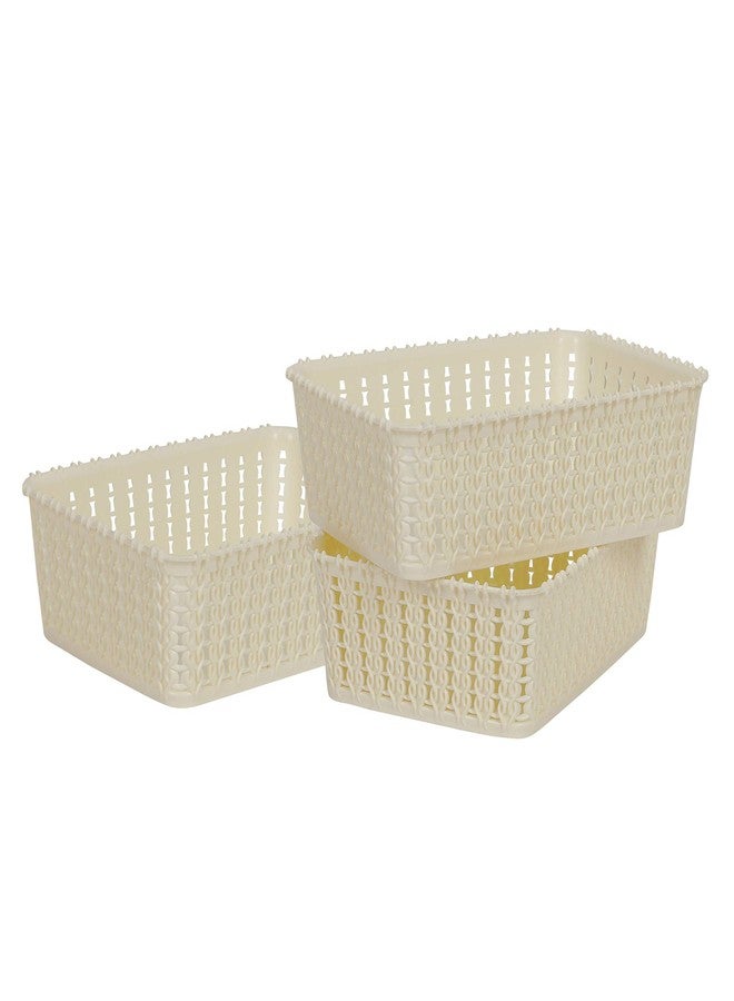 Cutting EDGE Basket Small Plastic Storage Organizer Durable with Handles for Kitchen, Wardrobe, Bathroom, Office – Multipurpose for Clothes, Toys, Stationery (Set of 3, White) - Image 1