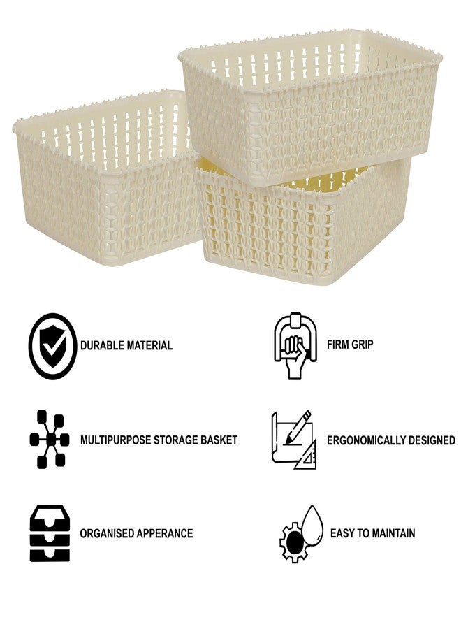 Cutting EDGE Basket Small Plastic Storage Organizer Durable with Handles for Kitchen, Wardrobe, Bathroom, Office – Multipurpose for Clothes, Toys, Stationery (Set of 3, White) - Image 4