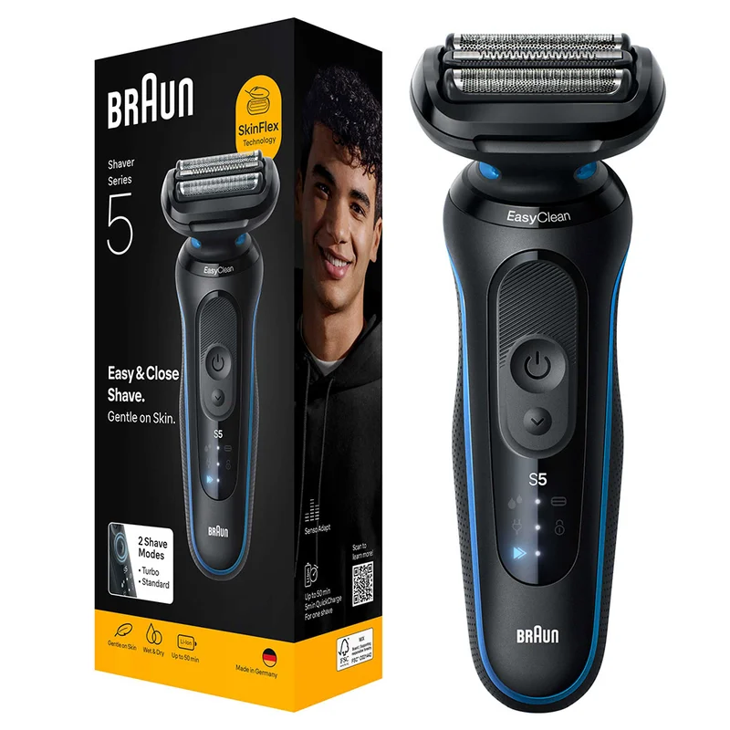 Braun Series 5 Electric Shaver, SkinFlex Technology, Wet & Dry, 2 Shave Modes, Made in Germany, Shaver 52-B1000s - Black