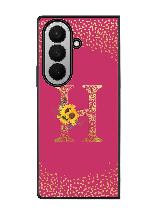 Stylizedd For Samsung Galaxy Z Fold7 Case,Slim fit Camera Protection, Shockproof Thin Phone cover  - Custom Floral Monogram - H ( Deep Pink )