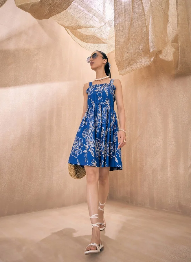 SASSAFRAS Floral Printed Fit and Flare Dress for Women