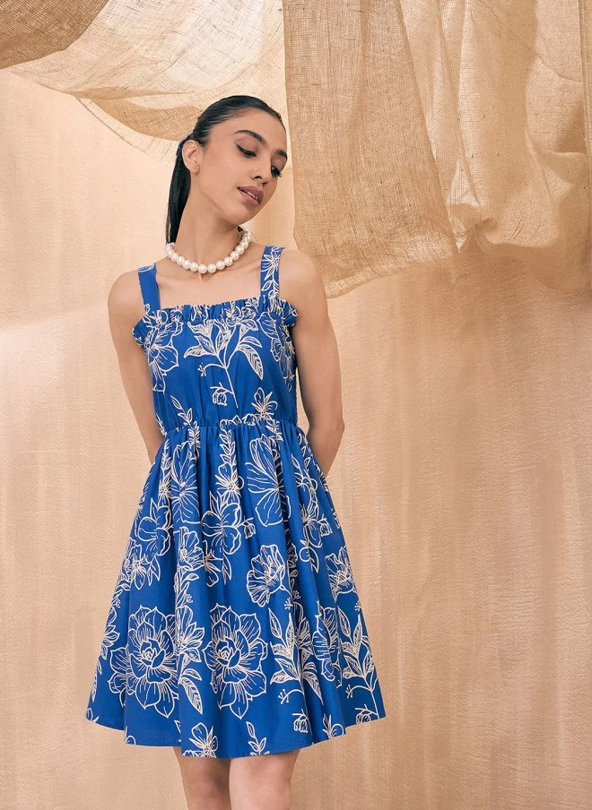 SASSAFRAS Floral Printed Fit and Flare Dress for Women