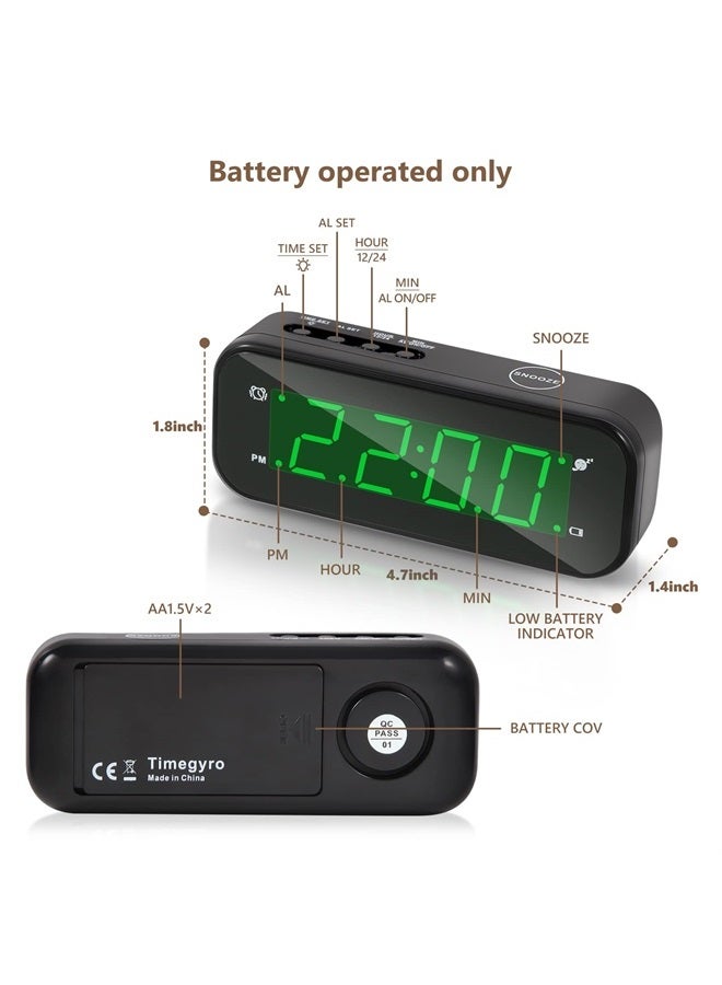 Timegyro Small Digital Battery Operated Clock,LED Desk Clock Battery Powered only Cordless Alarm Clock with Snooze Brightness Adjustable 12/24 Mode Easy Setting for Bedroom,Shelf,Travel - Image 2