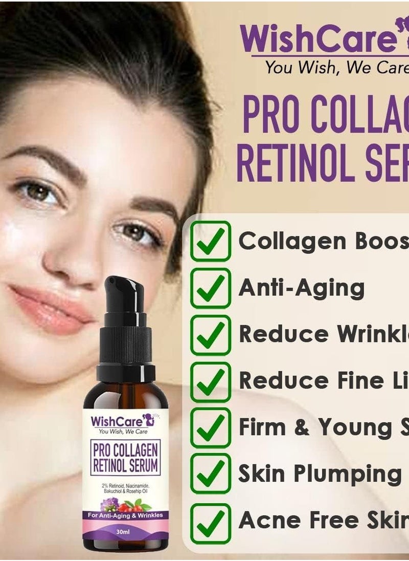 WishCare Pro Collagen Retinol Serum For Anti-Aging, Skin Firming & Plumping Skin With 2% Retinoid Niacinamide Shea Butter & Rosehip 30 ml Off White