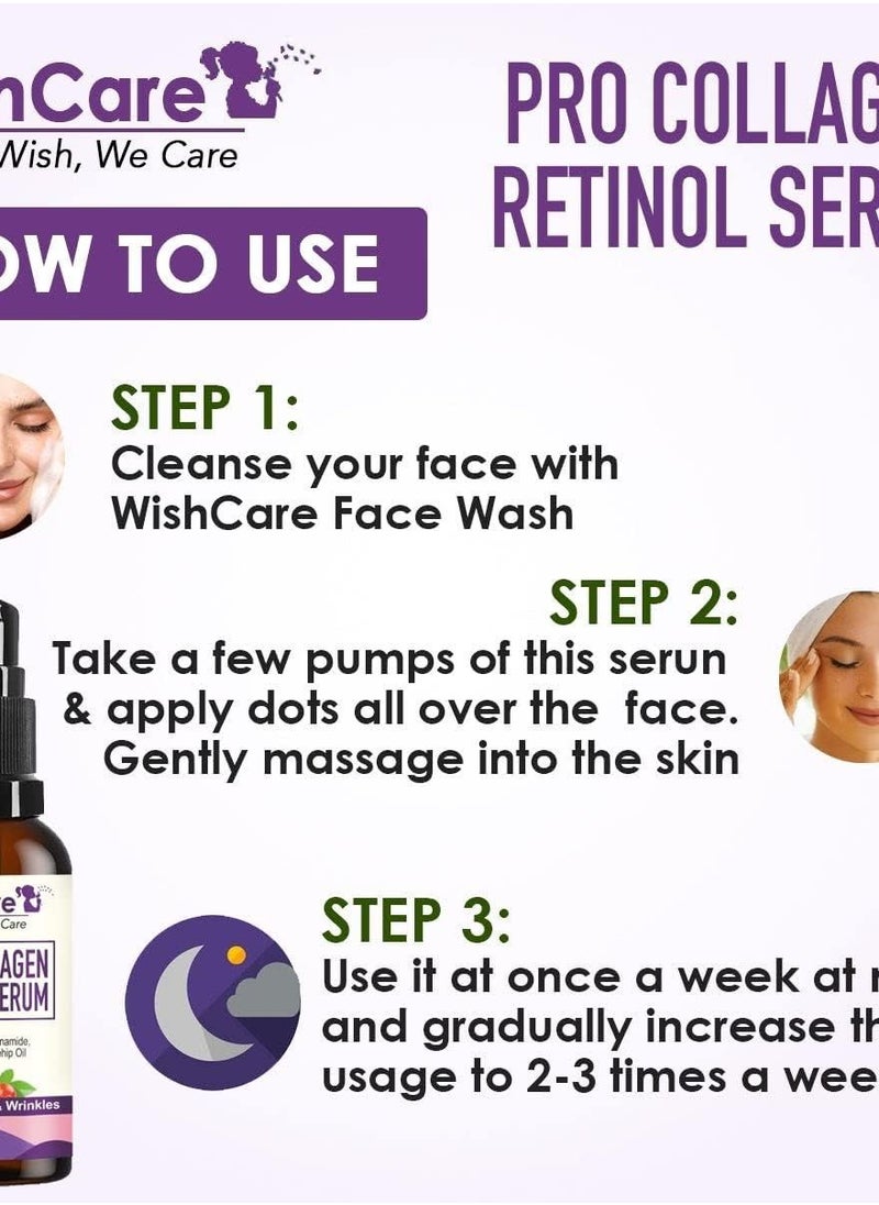 WishCare Pro Collagen Retinol Serum For Anti-Aging, Skin Firming & Plumping Skin With 2% Retinoid Niacinamide Shea Butter & Rosehip 30 ml Off White