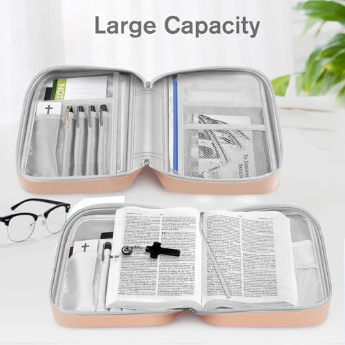 FINPAC Bible Cover, Carrying Book Case Church Bag Bible Protective with Handle and Zippered Pocket, Gift for Mother Lady Women Men, Rose Gold - Image 4