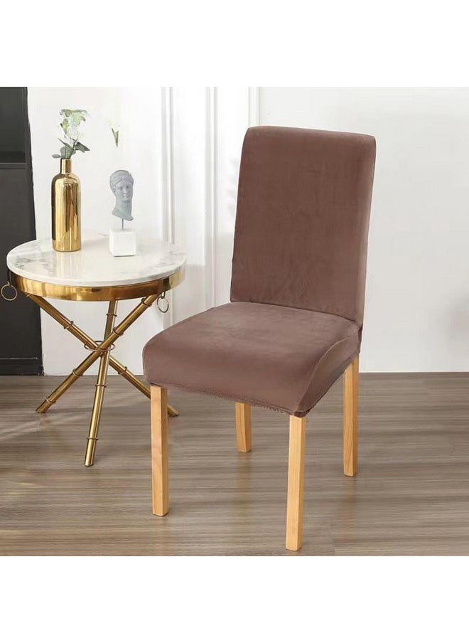 Styleys Styleys Velvet Dining Chair Covers Stretch Chair Covers for Dining Room Chair Protector Covers Slipcover Chair Covers (Pack of 6, Brown, VEMC9)  - Image 2